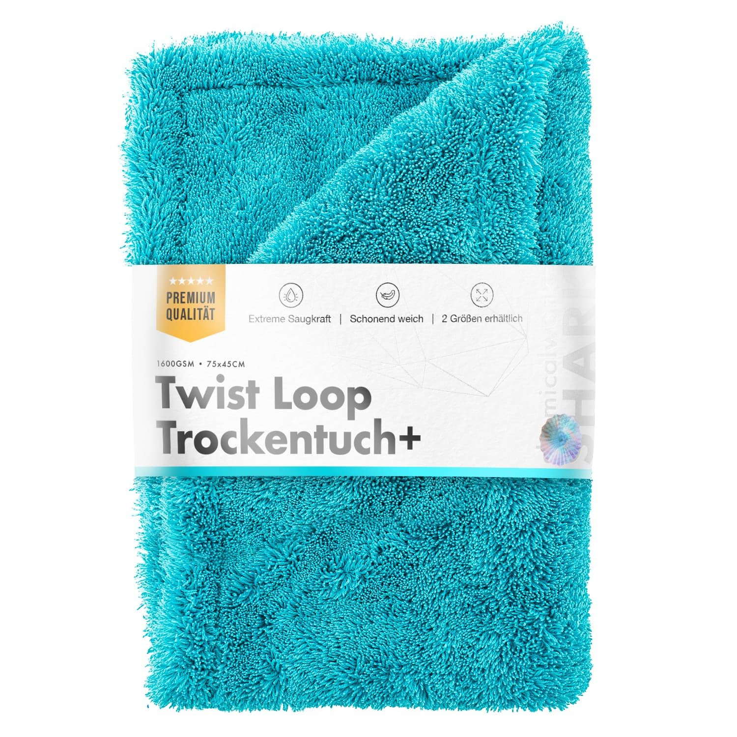 Chemicalworkz Ściereczka premium z mikrofibry, 1600 g/m², turkusowa, 80 x 50 cm – bardzo chłonna ściereczka z mikrofibry do pielęgnacji samochodu, bez kłaczków, bez smug i smug, do samochodu