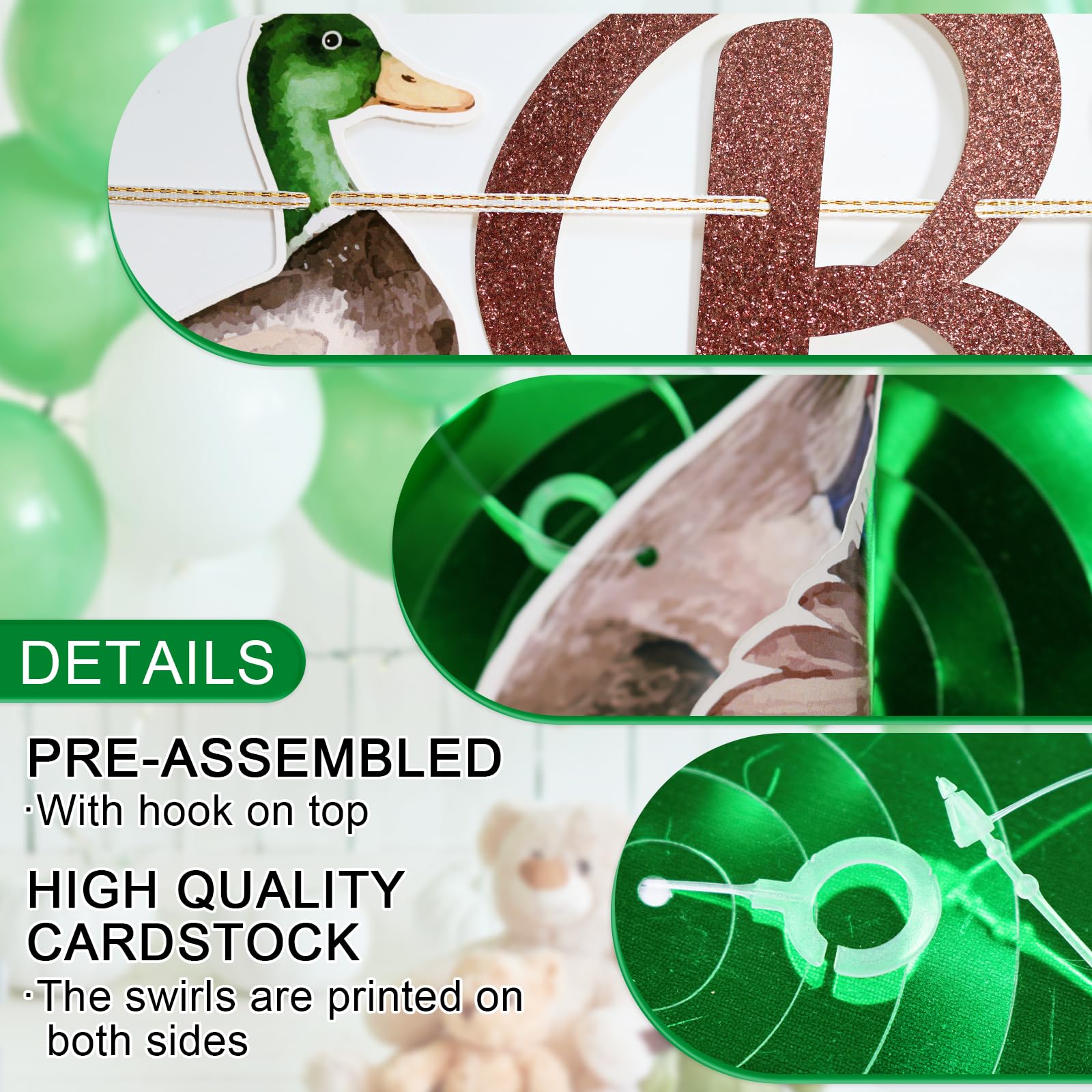 Funmemoir Duck Hunting 1st Birthday Decor - One Lucky Duck Banner & Hanging Swirls - View #8