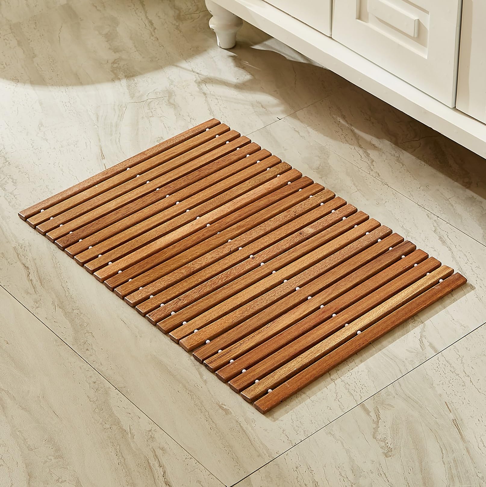 Alfombrilla de Baño de Madera de Teca, 60 x 40 cm, Antideslizante, Multiuso, Higiénica