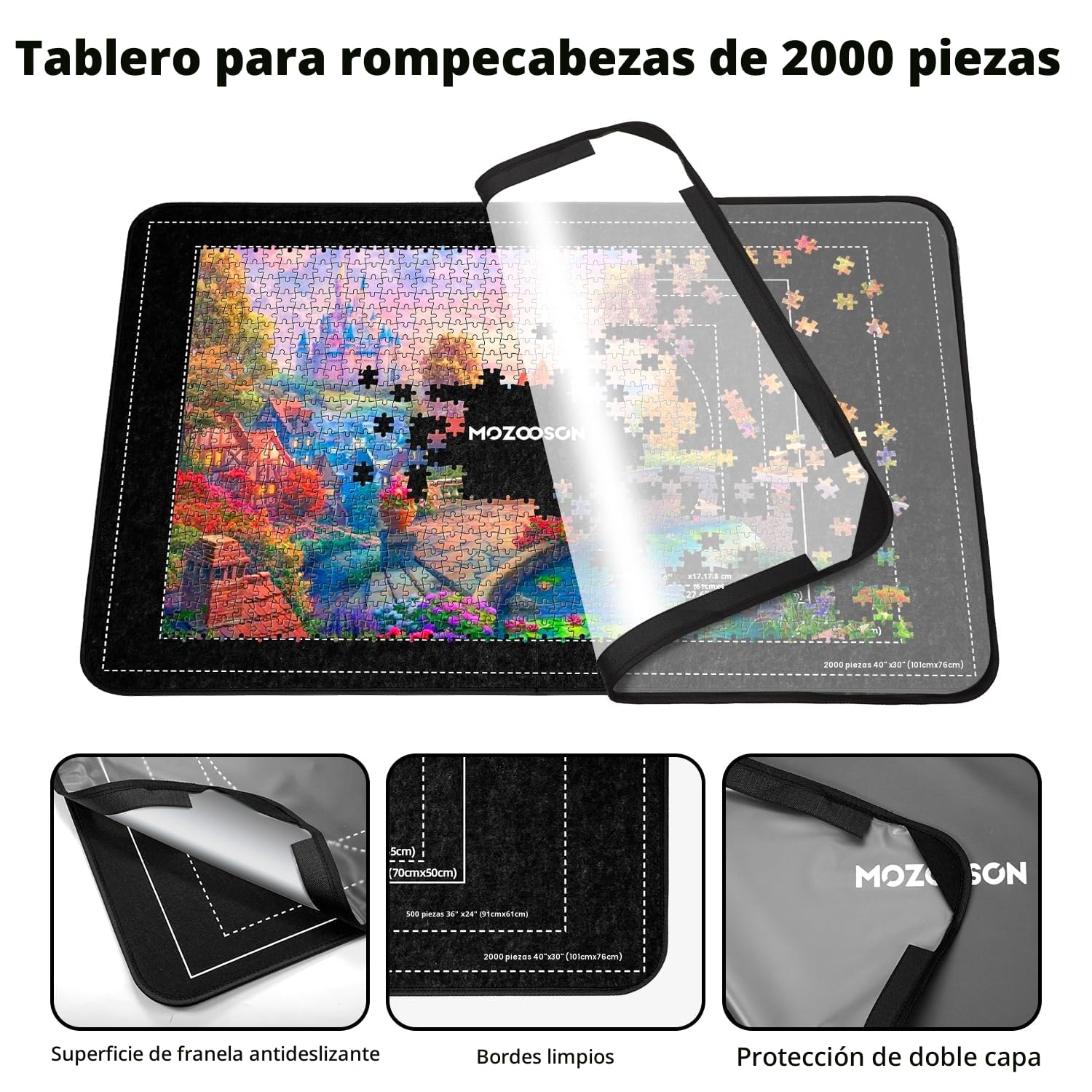 MOZOOSON Tablero para Puzzle 2000 Piezas, Portátil para Puzzle Board de 105 x 80 cm, Guarda Puzzle Accesorios con 8 Tray de clasificación y 1 Cover