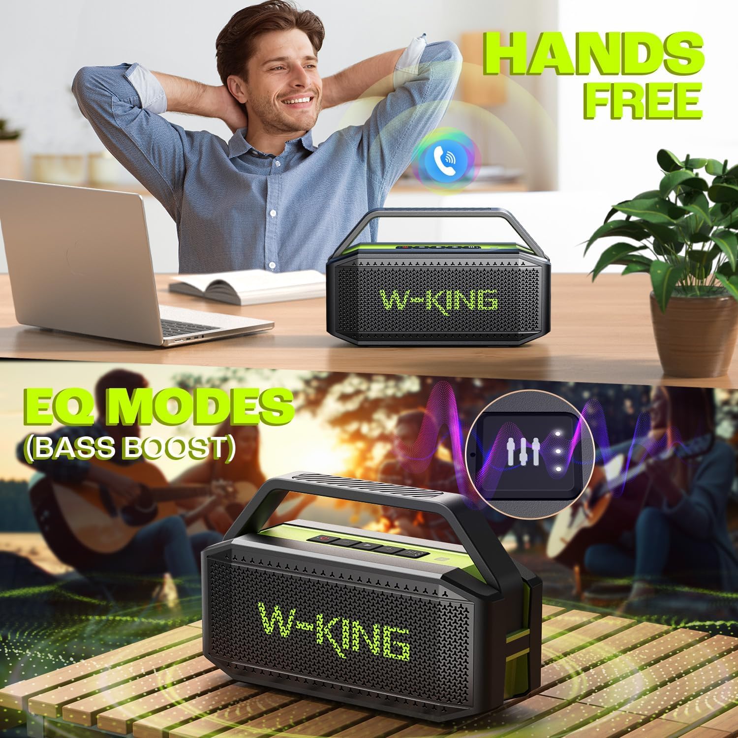 W-KING Bluetooth Hoparlör 100W Max IPX7 Su Geçirmez Açık Taşınabilir Loud