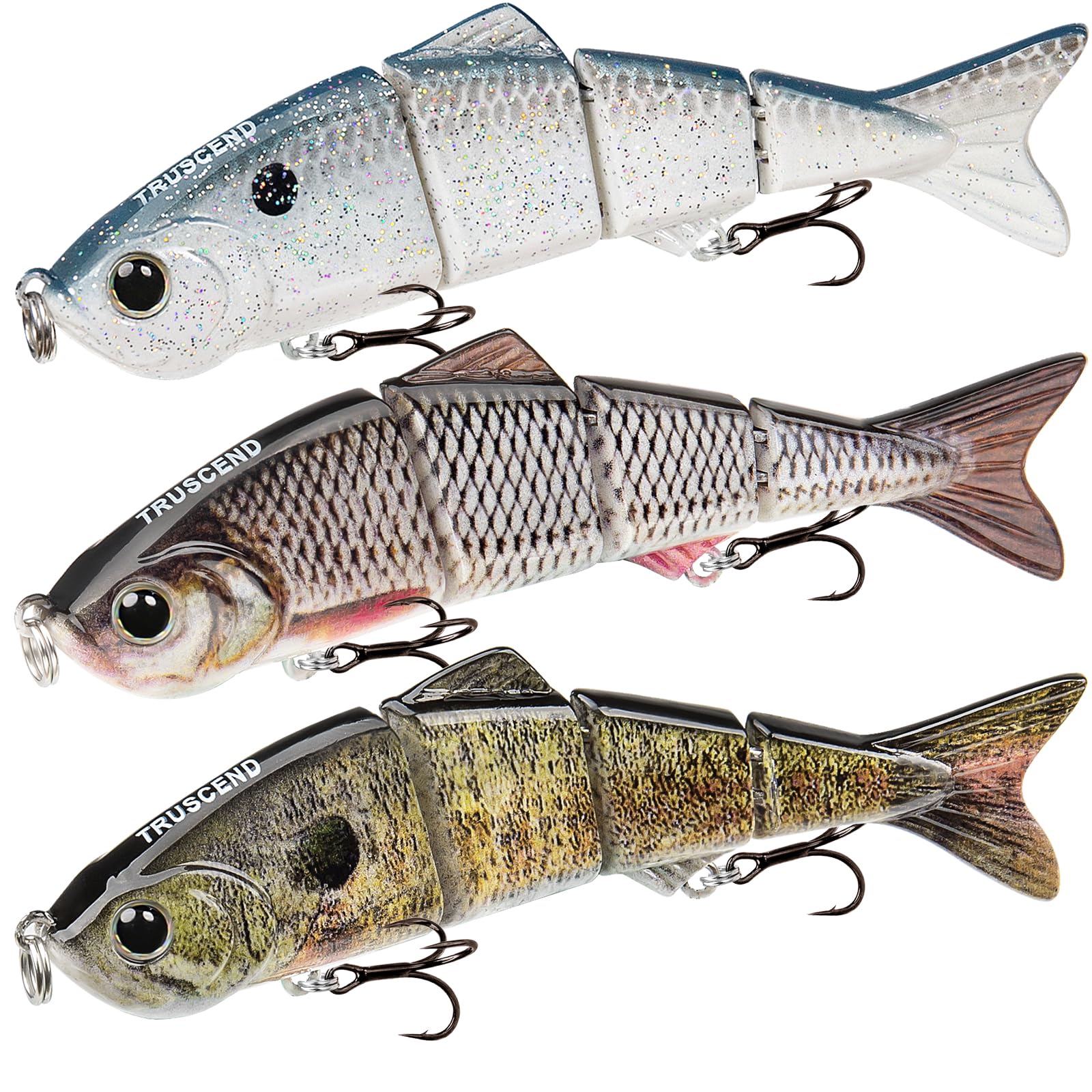 TRUSCEND Swimmax Easy Catch Fishing Lures with BKK Hooks, Wiggling, Vibrating, Rattling and Gurgling for More Bites, Heavy-Duty Dyneema Fiber Jointed Swimbaits for Bass, Trout, Crappie, Walleye, Pike