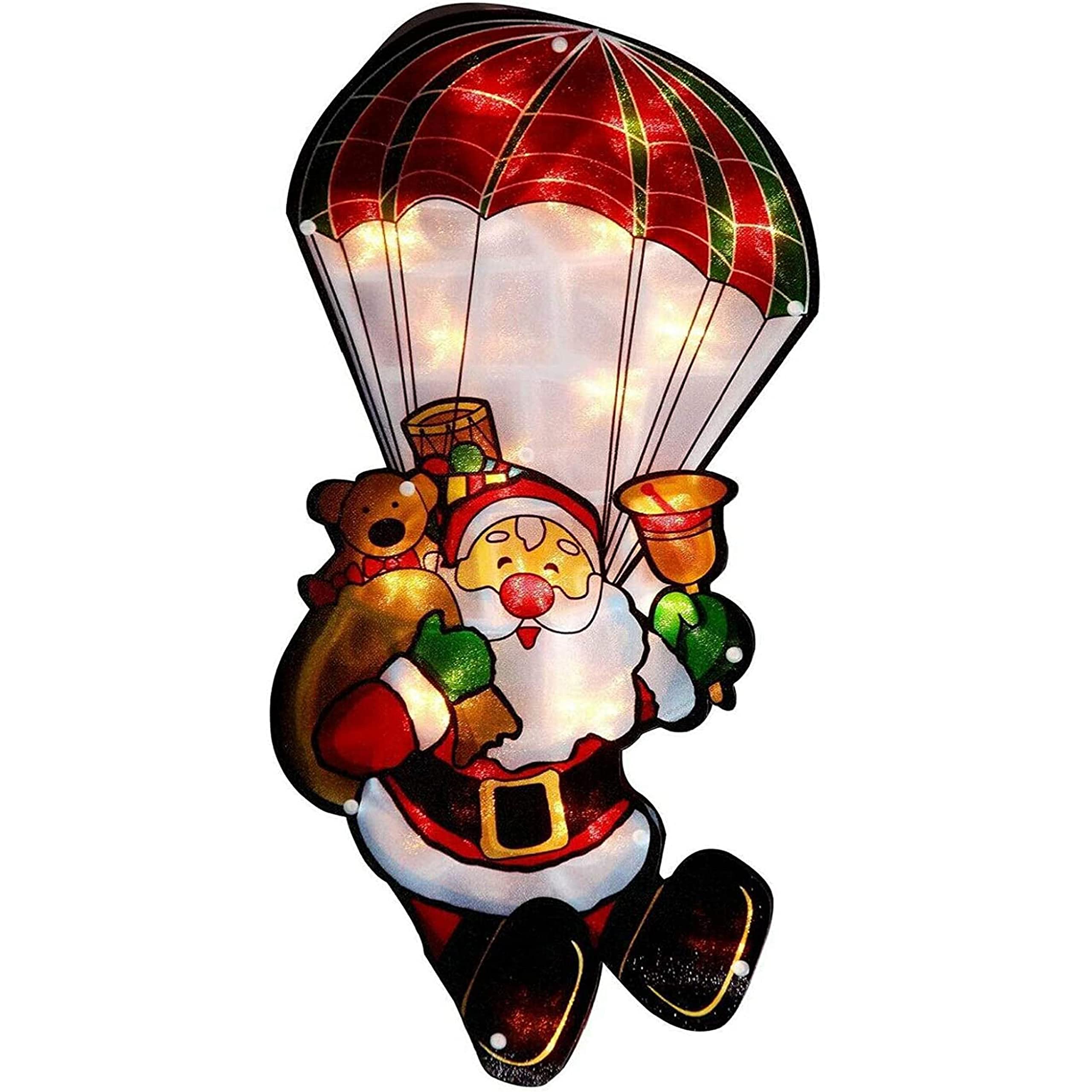 AMOS Christmas Parachute Santa Window Silhouette LED Lights with Metallic Effect Battery Operated Xmas Decoration (25cm x 14cm)