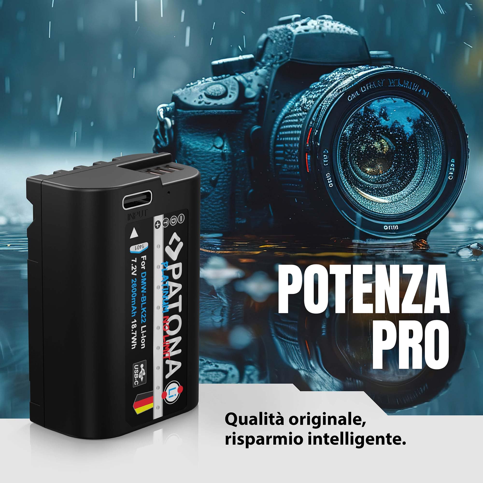 PATONA Platinum DMW-BLK22 Batteria 2600mAh con USB-C – ricambio per Panasonic DMW-BLK22 – per Lumix S5 II/IIX S5 S9, G9 II, GH5 II GH5S, GH6, GH7 – si ricarica via cavo, ideale per video 4K/6K