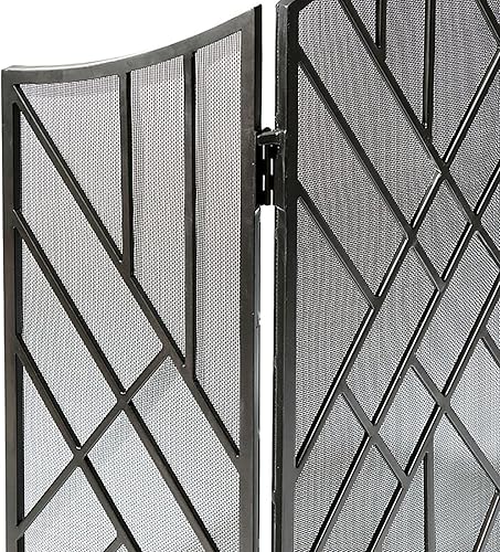 Miniatura 4 de MTSON Pantalla de chimenea plegable de 3 paneles para chimenea, decoración contemporánea, independiente, cubierta de rejilla transparente, protector