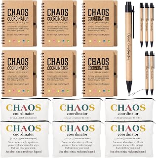 6Set Employee Appreciation Gifts Bulk, Thank You Gift Inspirational Notebook Makeup Bag for Team Volunteer Nurse Coworker Teacher, Cosmetic Bag Notepad with Bamboo Pen Gifts Box (6, Chaos Coordinator)
