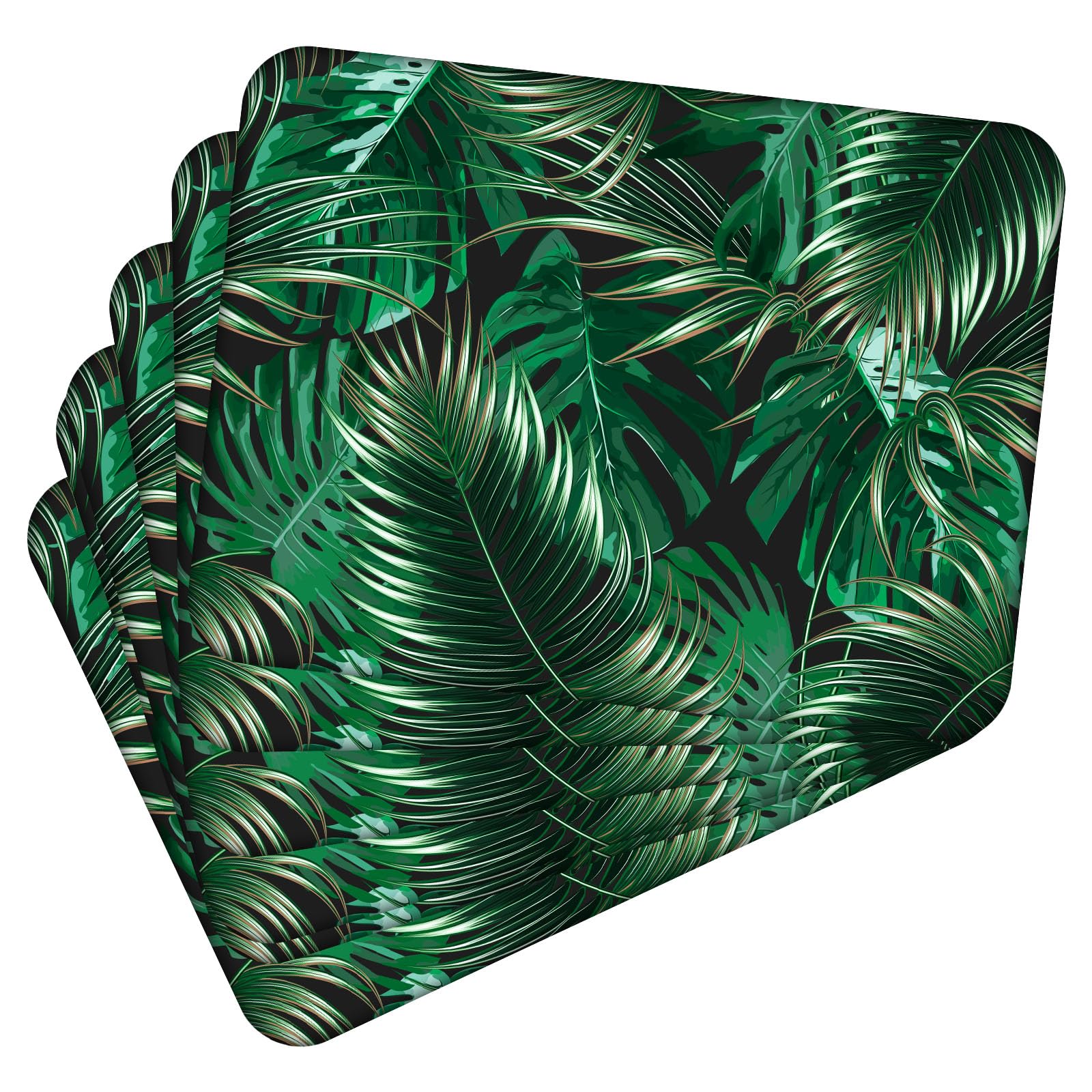 Mg Design Set of 6 Cork Placemats – Tropical Leaves 3 – 12 x 16 in (30 x 40 cm) – Heat Resistant and Eco-Friendly Dining Table Mats