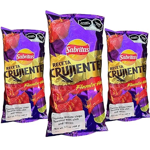 Sabritas Receta Crujiente Flamin' Hot (paquete de 3) 3.5 oz  Chips grandes mexicanos  Botanas Mexicanas Bolsa Grande disponible en Yaxa Colombia