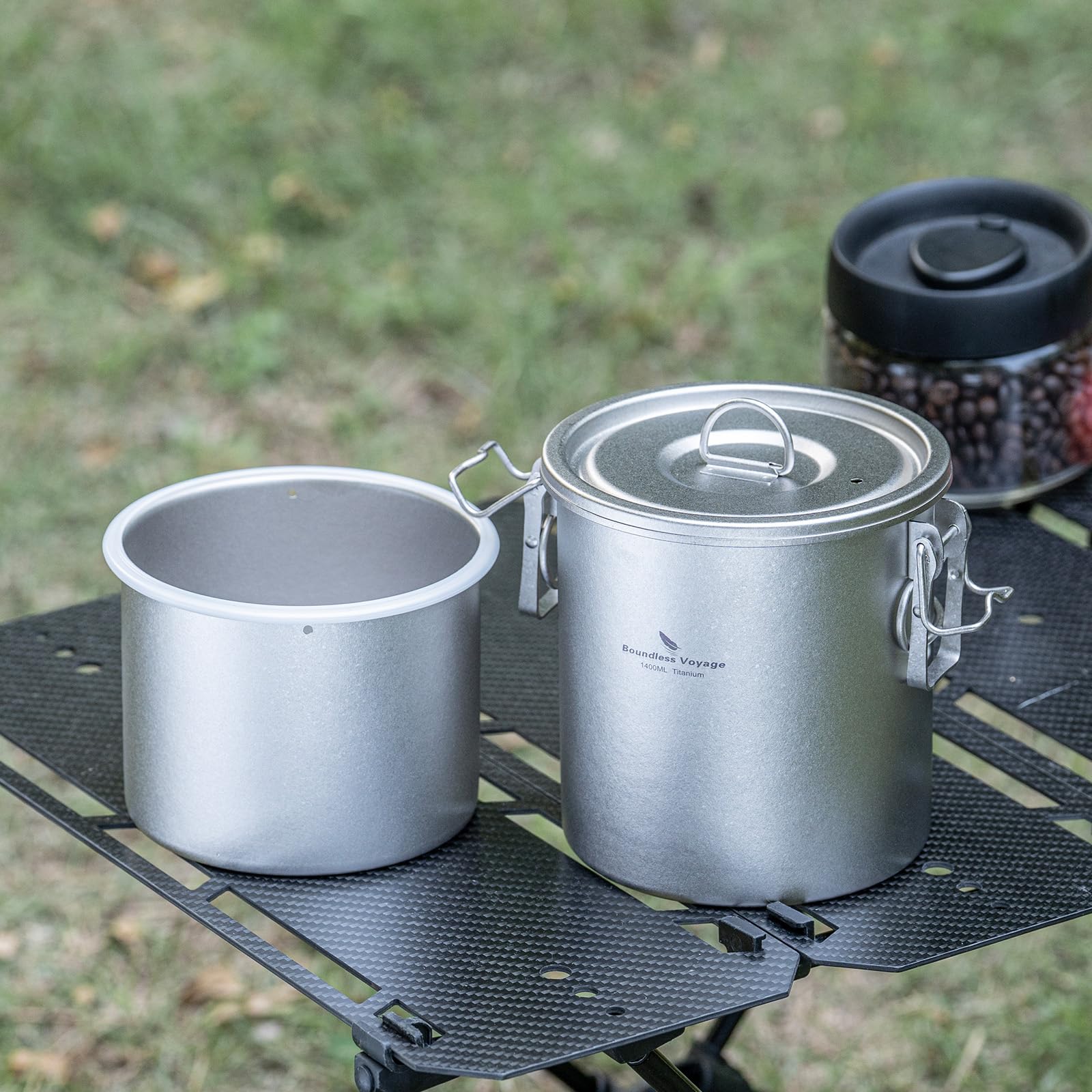 Boundless Voyage Titan Reiskocher Camping Kochtopf Ultraleicht Camping Kochgeschirr Set für Küche, Wandern, Picknick, Reisen Ti-2093 (Ti-2093-Silber)
