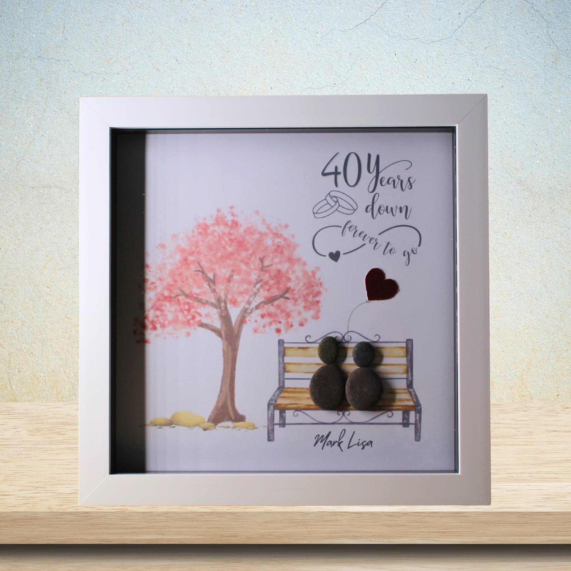 Personalised Ruby 40th Wedding Anniversary Pebble Art, Unique Handmade 40th Wedding Anniversary Gift, Meaningful 40th Anniversary Gift for Her or Him, Customised Ruby Wedding Anniversary Keepsake