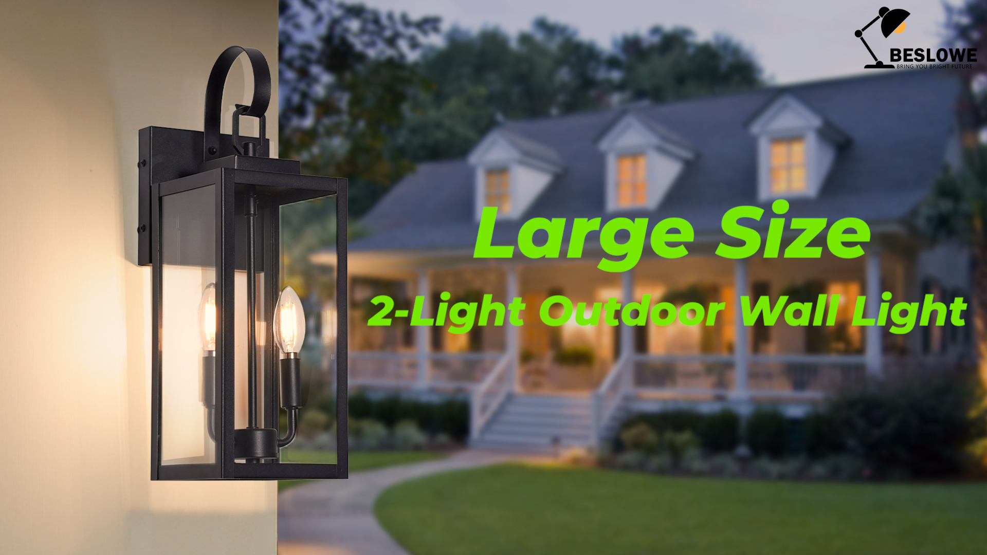 Image of 18 inch Large Outdoor Wall Light, 2-Light Black Exterior Sconce | Waterproof, Rust-Resistant, Durable Metal with Clear Glass, Standard E12 Socket, Easy to Install