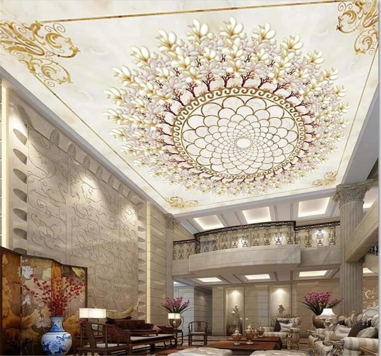 XLMING Abstract Creative Three Dimensional Floral Marble Effect 3D Wallpaper Premium Textured Silk Study Dining Living Room Bedroom Sofa TV Wall Easy Install-300cm×210cm