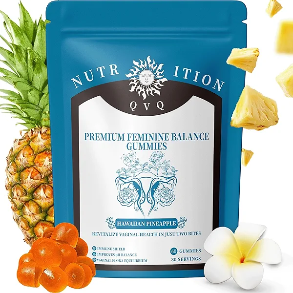 Organic Natural Sourcing Premium Feminine PH Balance Gummies for Women's Health, Immune Support, Hawaiian Pineapple Flavor Gluten-Free, Vegan Premium Feminine Balance Gummies For women-60 Prebiotics
