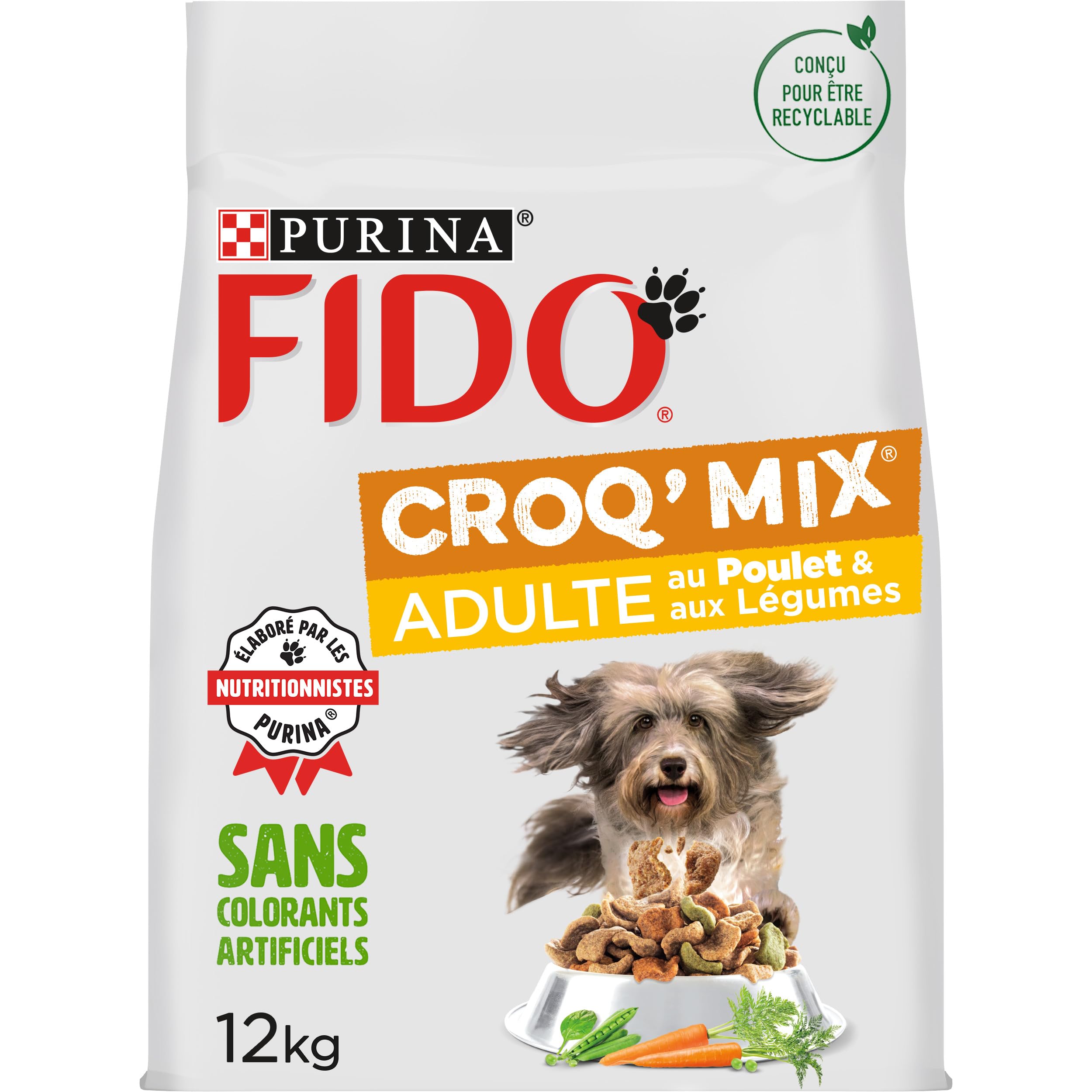 Croquettes FIDO CROQ' MIX pour éviter la perte de tonus du chien adulte au poulet 12Kg