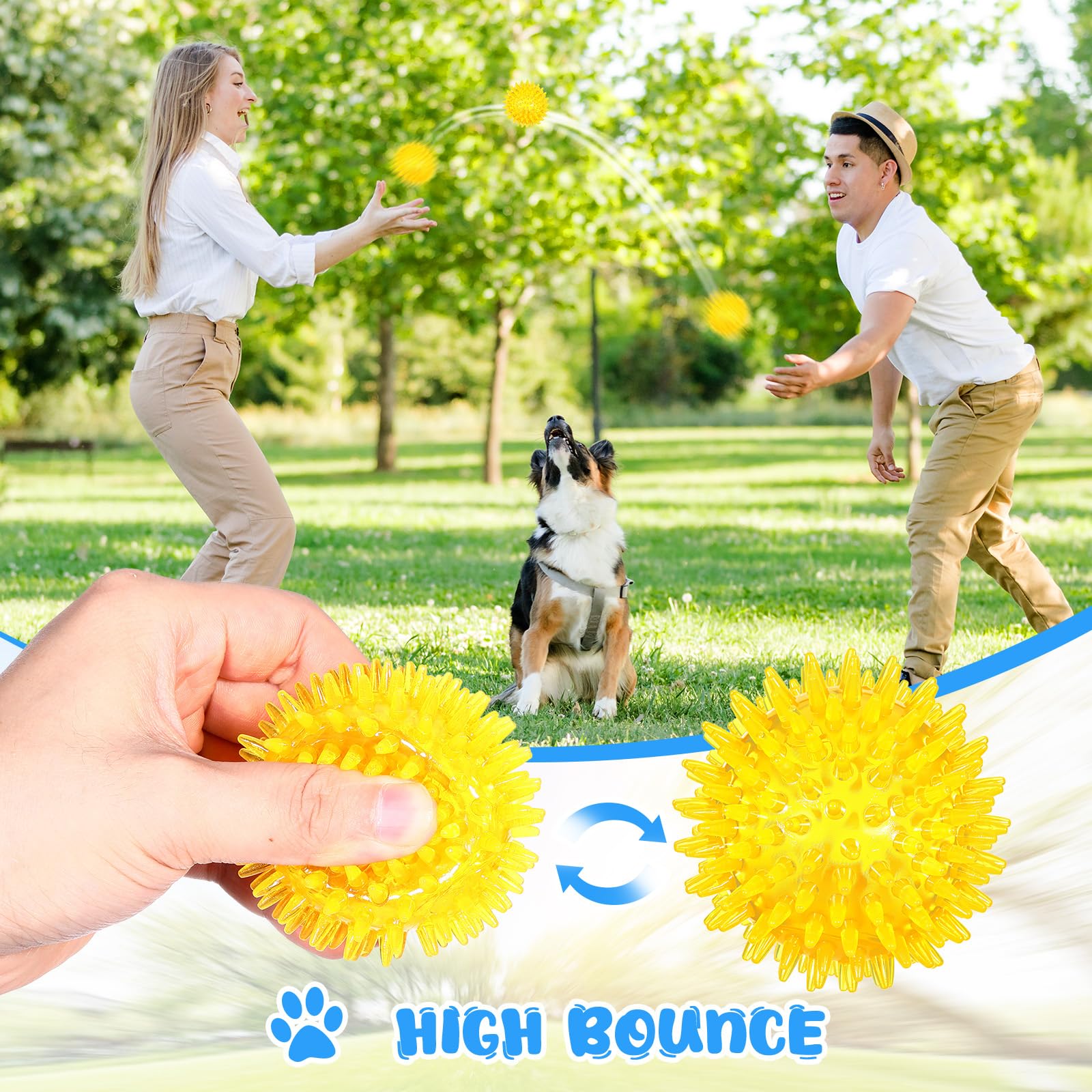 Yunsailing Lot de 24 jouets couineurs pour chien de 6,5 cm - Balles à picots à mâcher pour chiens de petite et moyenne taille - Pour nettoyer les dents et l'entraînement (bleu, vert, orange, violet