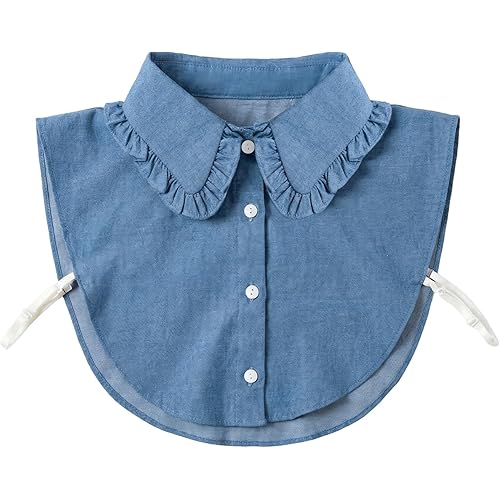 Denim Detachable Collar Shirt Fake Dickey Collar Half Shirts Blouse False Collars Top for Women