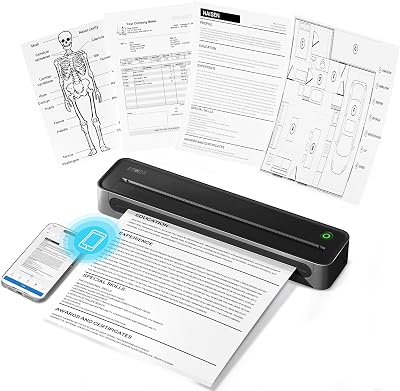 D90E Thermodrucker A4, Mobiler Tragbarer Drucker für Unterwegs, Büro, Schule & Zuhause, Kompatibel mit Windows/macOS/iOS/Android, Monochromer Reisedrucker, Schwarz, 1 Pack+ 10 Thermodruckpapier