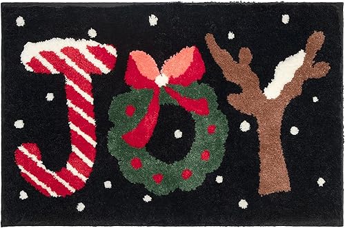 Alfombra de baño de Navidad, bonita alfombra de baño negra, decoración de baño de Navidad, antideslizante, JOY, absorbente, lavable, para baño, 20 x
