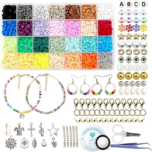 Woixiow Cuentas de arcilla, 5500 cuentas de arcilla polimérica para hacer pulseras, cuentas de arcilla de 28 colores para kit de fabricación de