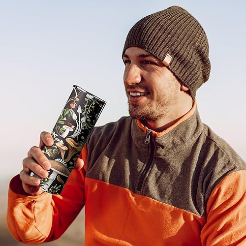Miniatura 5 de bamabau Vaso delgado de 20 onzas con tapa y pajita, lindo estampado de hongos, doble pared con aislamiento de acero inoxidable, tazas de café