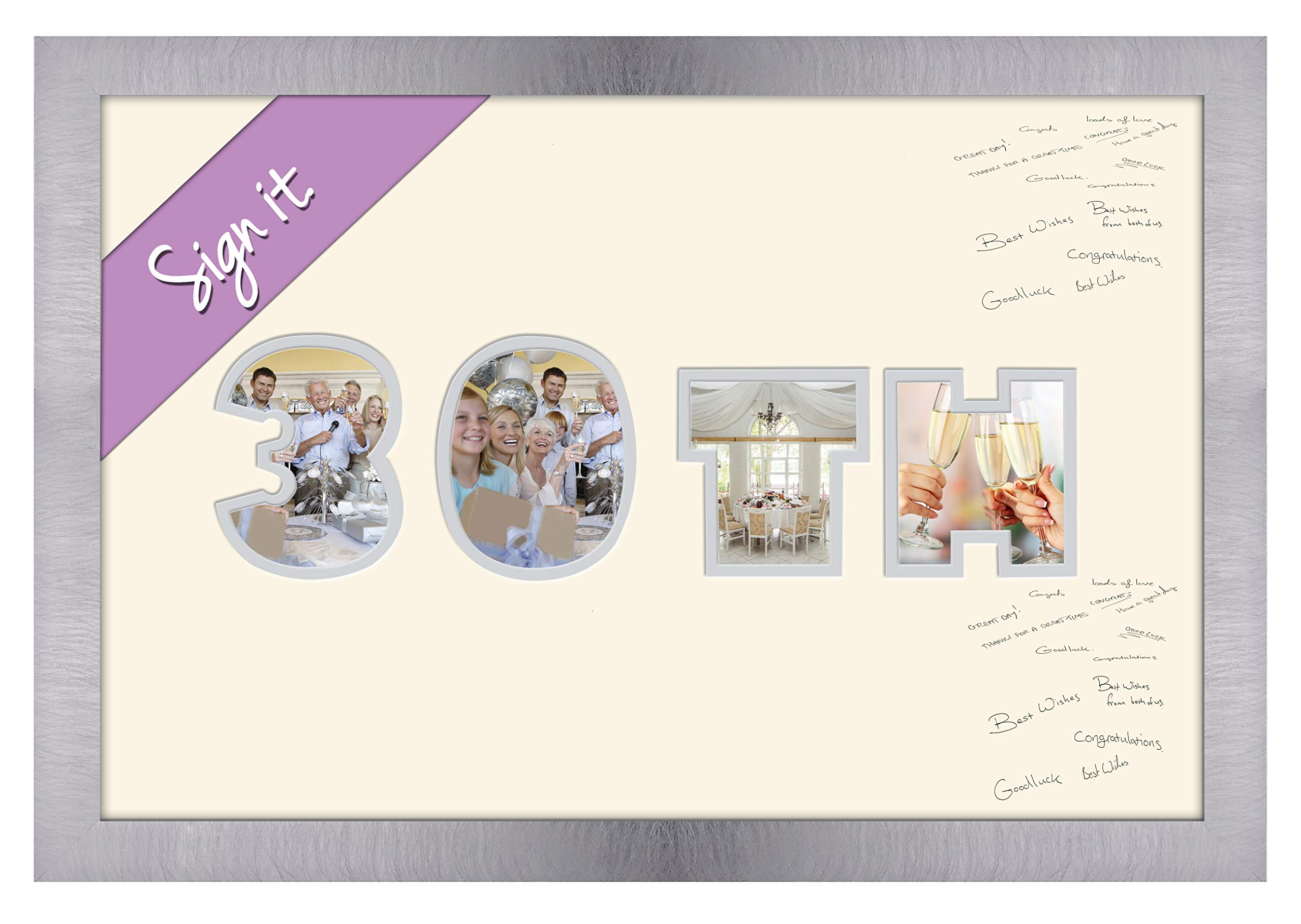 Photos In A Word Brushed Silver Finish Frame 30Th Birthday Pearl Wedding Anniversary Personalised Guest Book Signing Signature Autograph Photo Frame To Sign Gift Present (Brushed Silver Finish Frame)