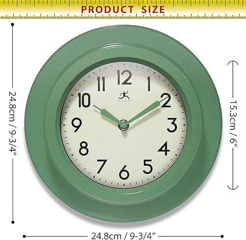 Miniatura 7 de Infinity Instruments Retro Escape Plastic 9.75" - Reloj de pared interior con movimiento silencioso, color verde