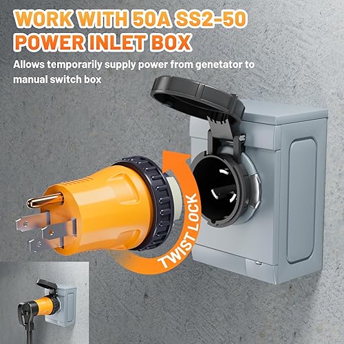 Miniatura 6 de MECMO NEMA 14-50P a SS2-50R - Adaptador de generador de RV con bloqueo giratorio, adaptador de alimentación de enchufe a tierra, adaptador de