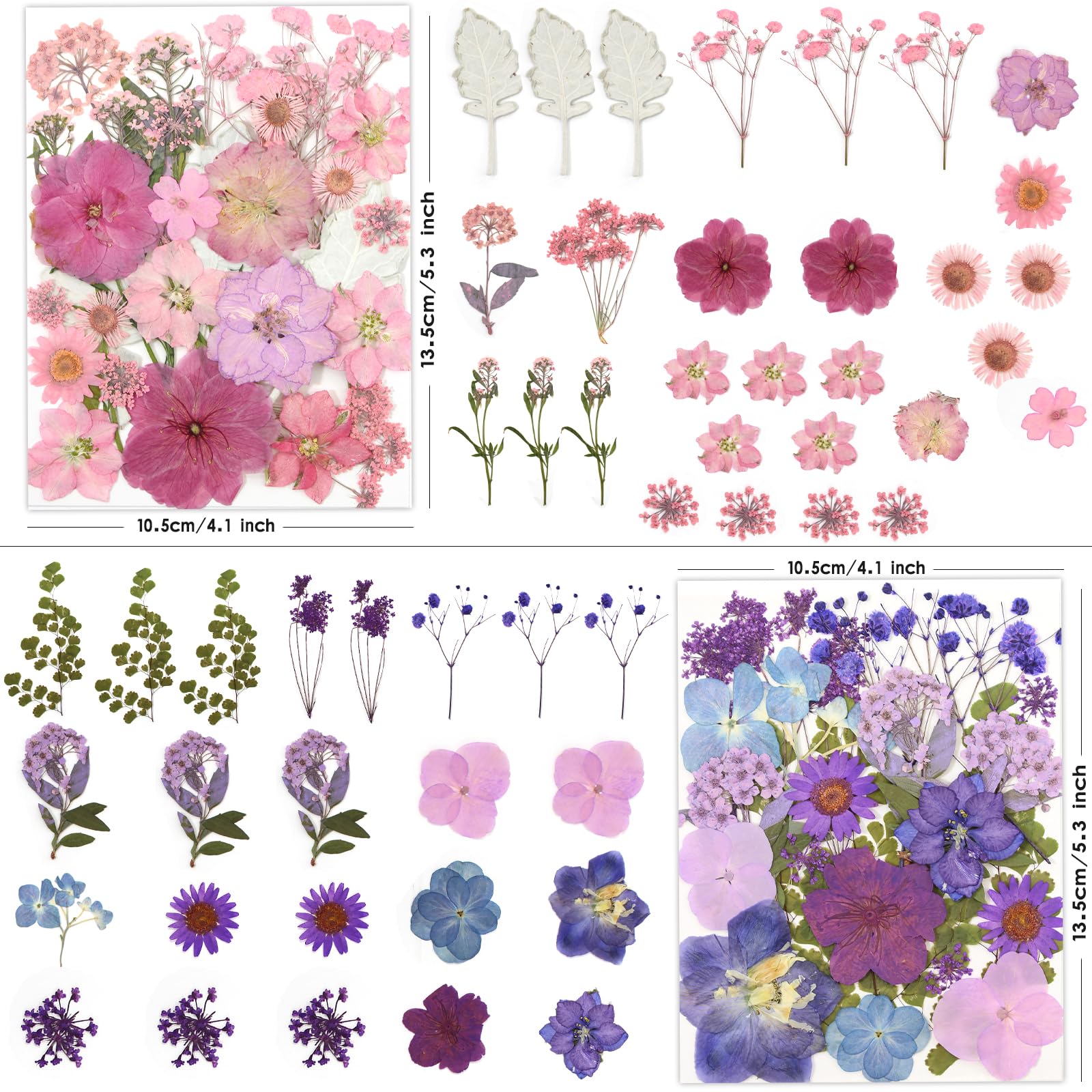 100 Stück getrocknete gepresste Blumen zum Basteln, echte natürliche getrocknete gepresste Blumen in Rosa, Lila und Blautönen für Harz, DIY-Kunst, Schmuck, Kerzen und Seife – Pinzette im Lieferumfang