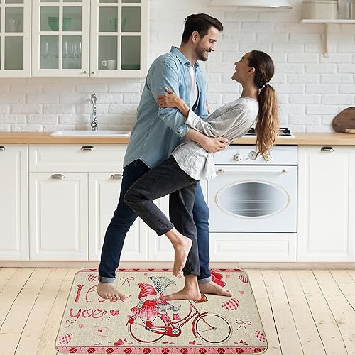 Miniatura 7 de Yanhuecui Juego de 2 alfombras y tapetes de cocina para el día de San Valentín, decoración de cocina de San Valentín, gnomos de San Valentín,