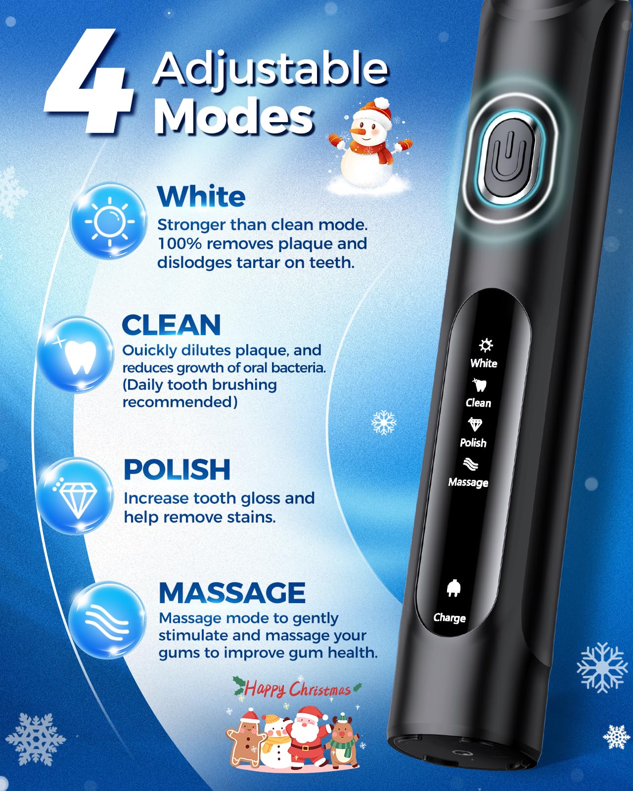 Cepillo de Dientes Eléctrico Giratorio para Adultos con 8 Cabezales (2 Tipos) Recargable y 2 Min Smart Time, 4 Modos Limpieza Profunda Cepillo de Dientes Eléctrico (1-ferroso)