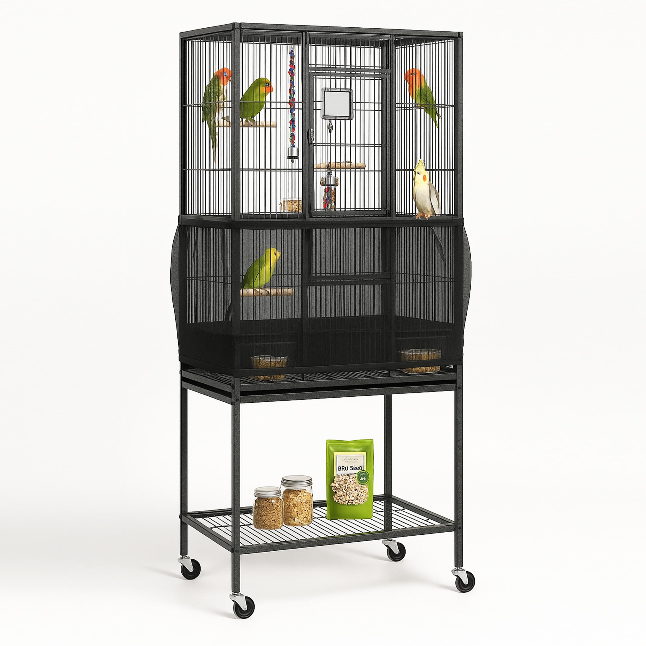 Universal Bird Cage Seed Catcher Universal Mesh Skirt Cover Stretchy Small Animal Cages Cover Pet Removable Durable Protector (Extra Large, Black)
