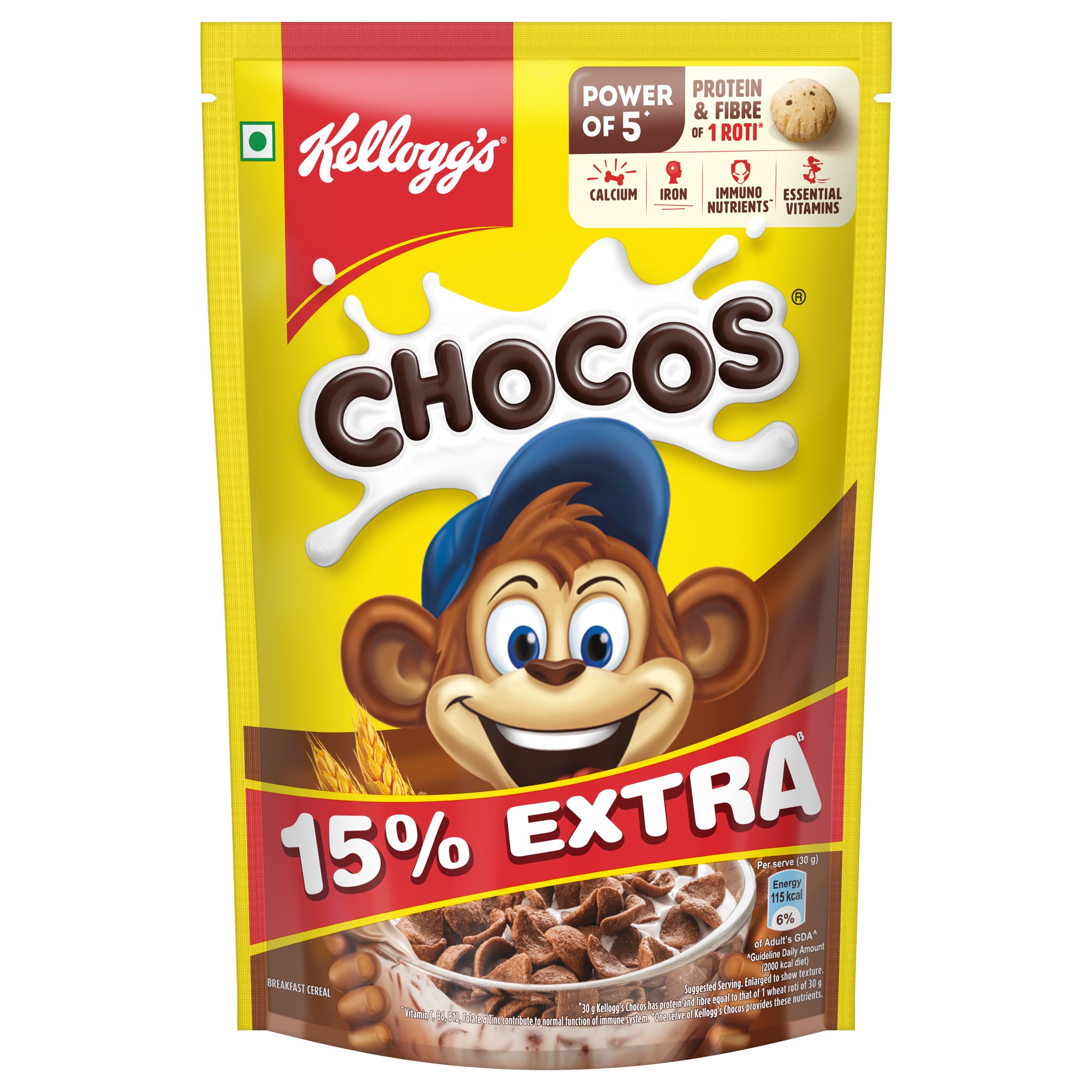 Buy Kellogg's Chocos 385g/ 443g with Whole Grain Protein & Fibre of 1