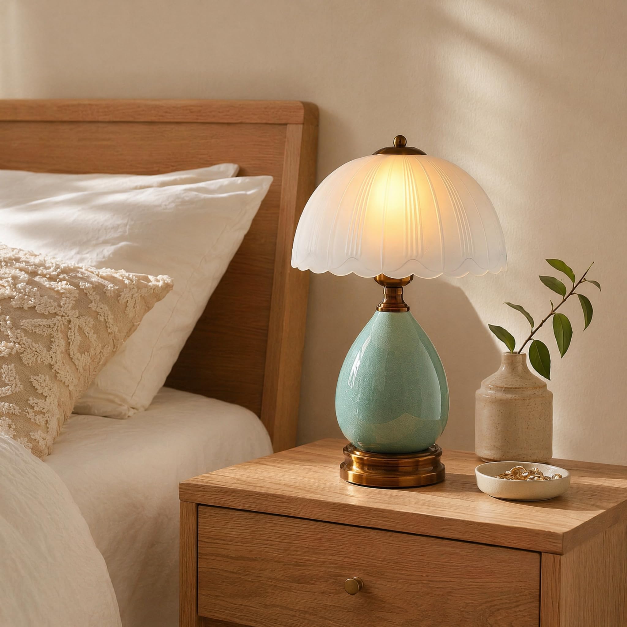 Vintage Lampe für Wohnzimmer, moderne Keramik Tischlampen für Schlafzimmer, Retro Nachttisch traditionelle Lampen, klassische Chinoiserie grüne Lampe für Heimdekor(02)