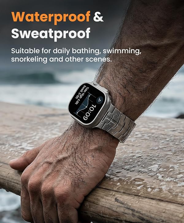 GROOBAL Grade 5 Titanium Band for Apple Watch Ultra 4/3/2/1 49mm & Series 12/11/10 46mm, DLC Coating Anti-Scratch Ultra 3 Band with Small-Link for Precise Fit, Secure Butterfly Clasp Band for Men by GROOBAL - Used condition - Image 8