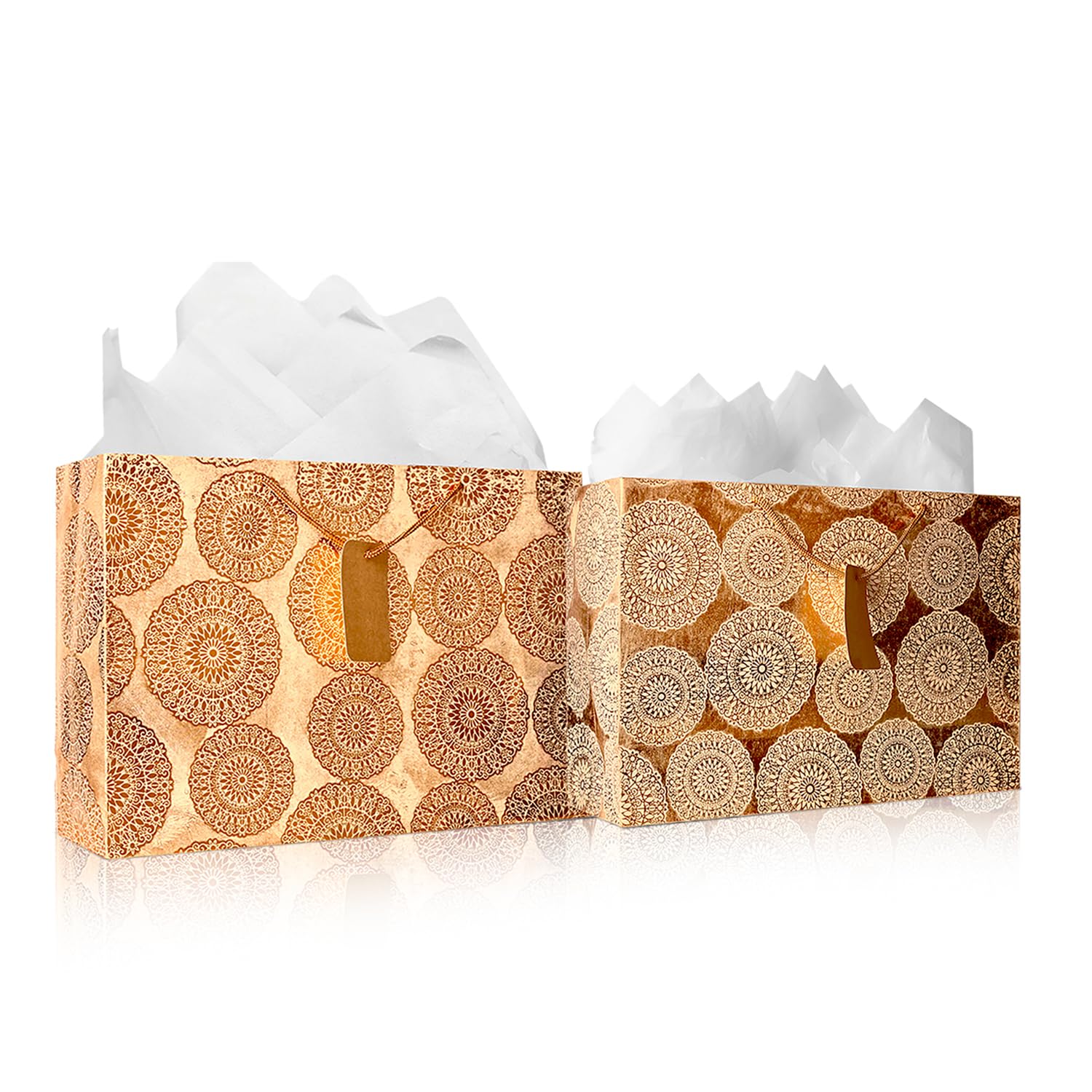 KidsyWinsy Pack Of 5 Bronze Vintage Foil Gift Bag (Large,16 * 5 * 11 Inches) With Tissue & Thank You Card-Paper Gift Bags | Return Gift Bags For christmas, Baby Shower, Festive Gifting, Birthday, Wedding