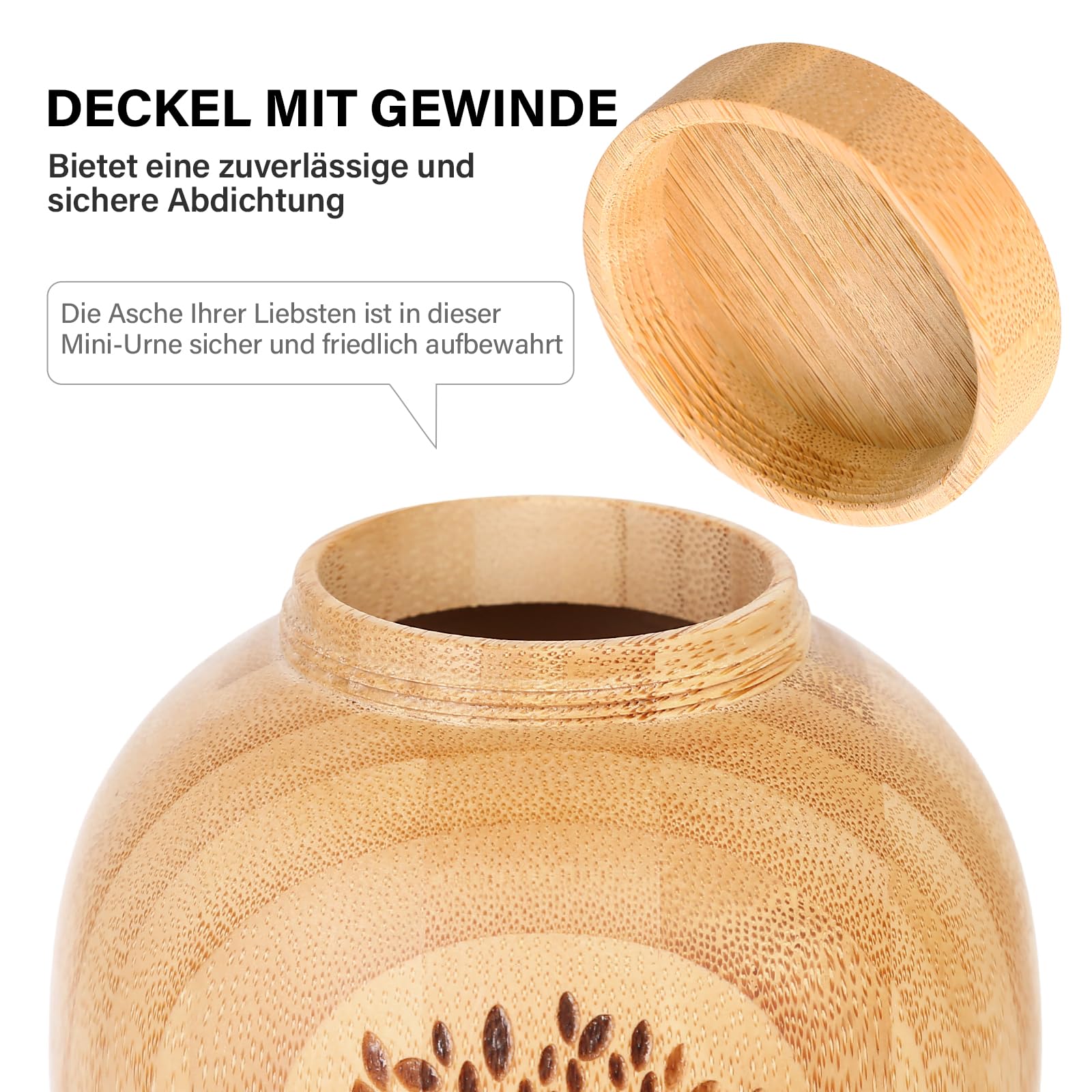 Piccole urne per cenere umana o animale domestico, in bambù, piccole urne souvenir con albero della vita, incise, piccole urne per cani e gatti