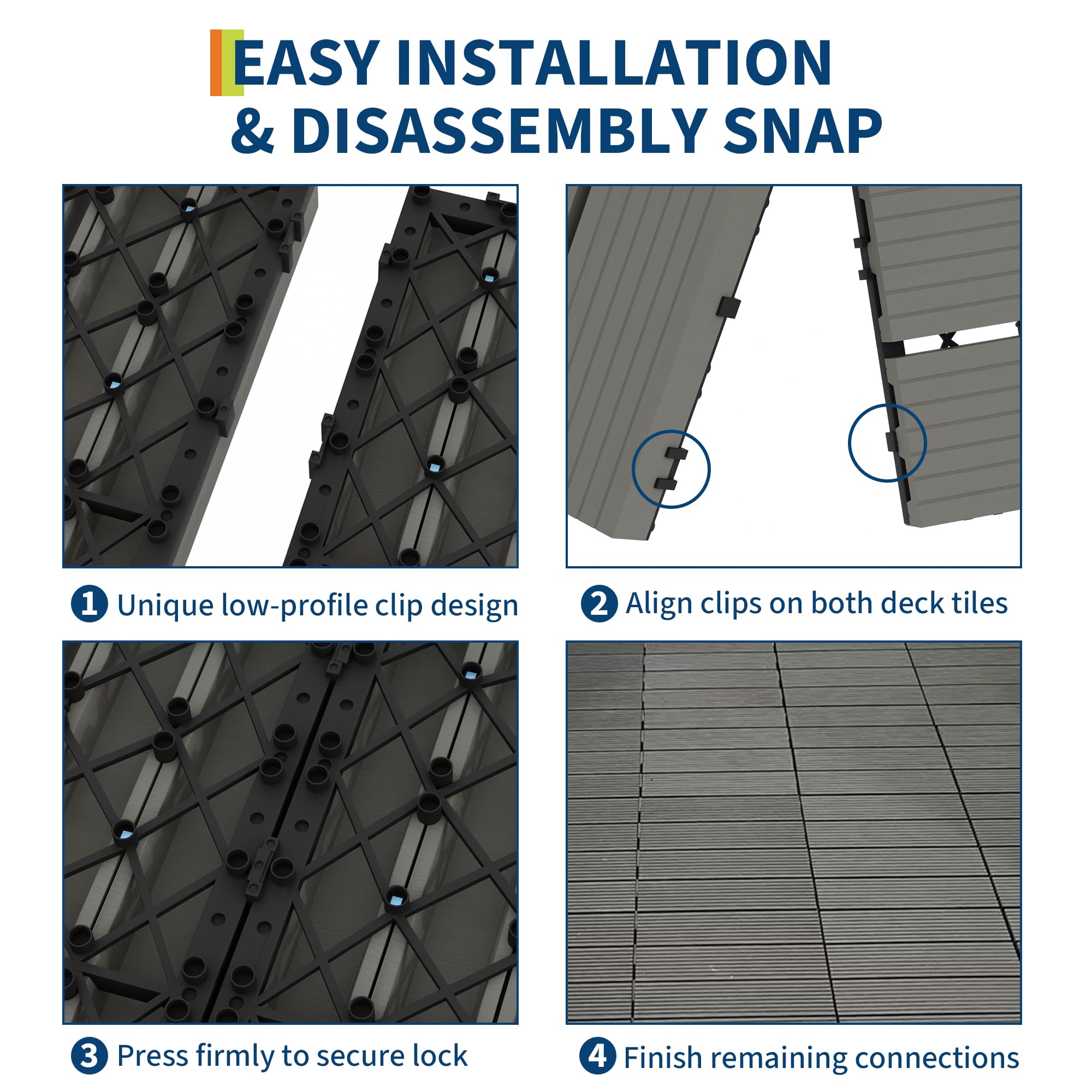 9PCS/set Dalles de Terrasse Emboîtables en Composite Plastique, Sol Extensionérieur Imperméable et Drainant, Installation Facile, Résistant aux Intempéries, Balcon, Patio, Piscine, Gris Foncé