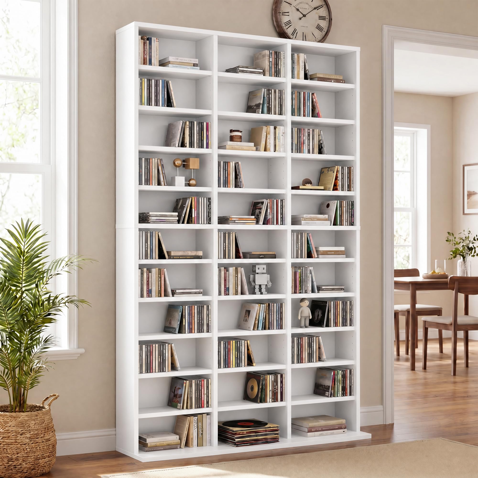 Garvee 11 Tier Tall CD Display Cabinet, 33-Compartment Media Tower, White