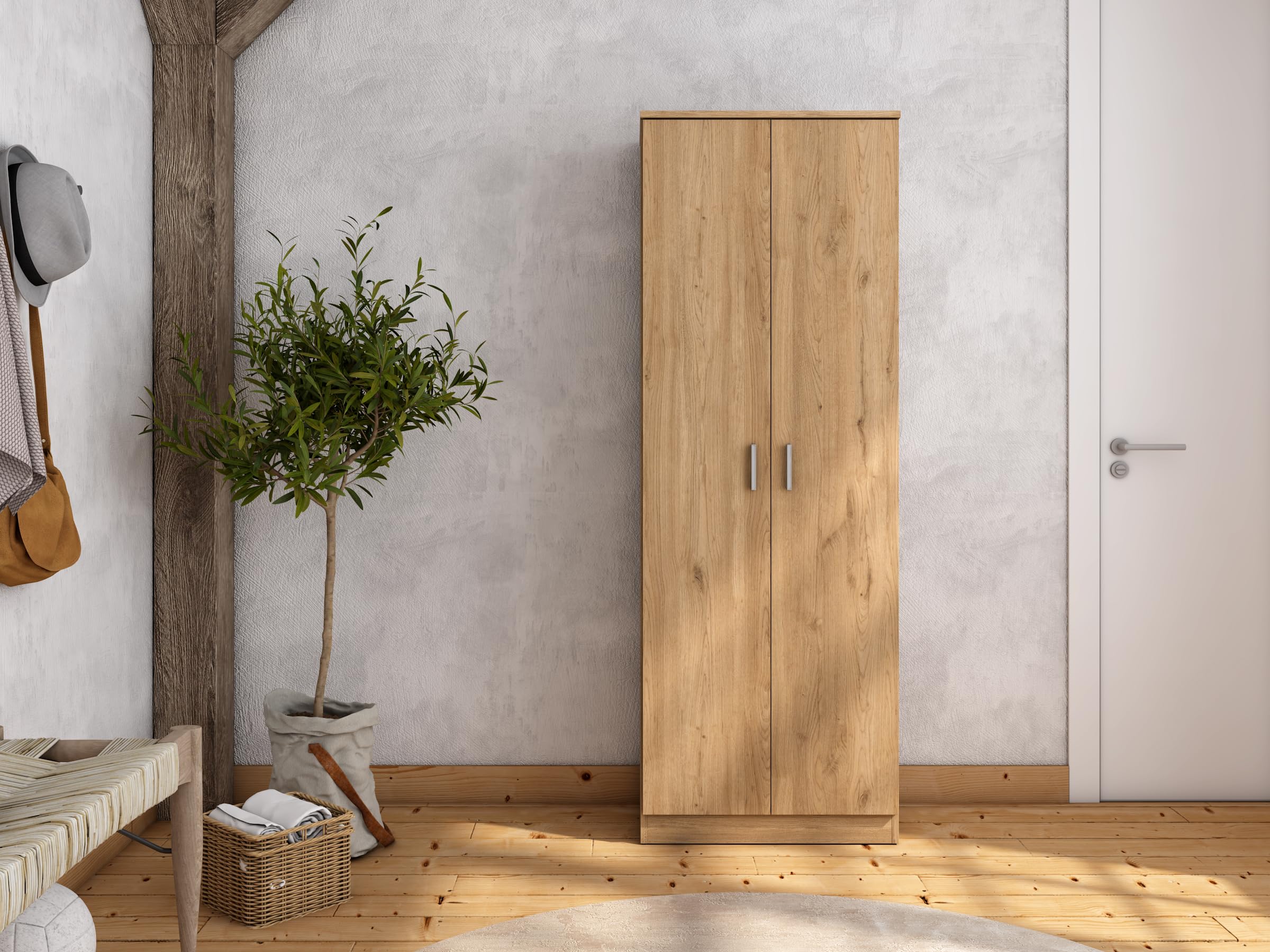 Skraut Home Armario Zapatero Alto 2 Puertas 6 Estantes Color Roble Mueble Auxiliar Pasillo Habitación 171x60x35 Cm