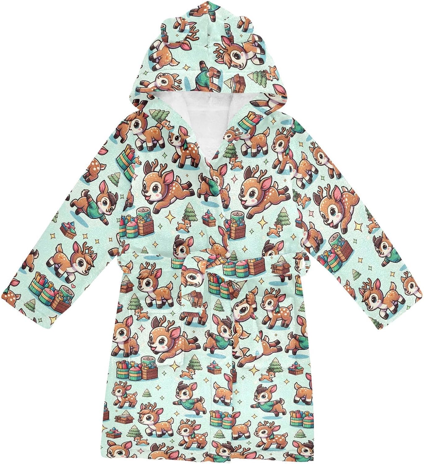 senya Cartoon Deer with Gift Toddler Hooded Bathrobe Kids Soft Plush Bath Towel Robes for Boys Girls 2-12 Years