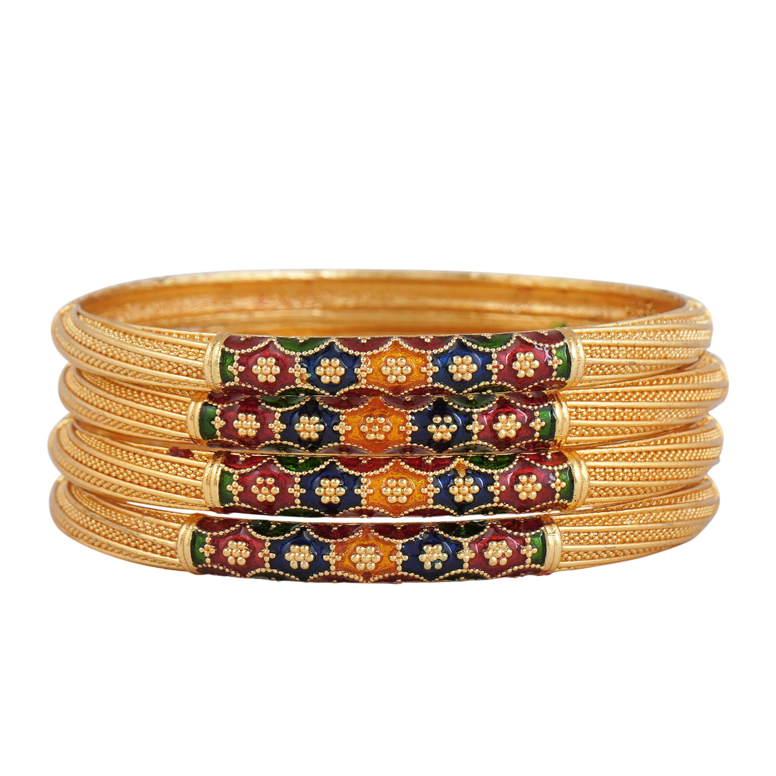 Mansiyaorange Set Of Four Daily Use Gold Plated Multi Color Hand Meena Bangles for Women(2.8) (B0D2BBGP39) Amazon Price History, Amazon Price Tracker