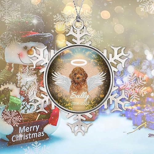Miniatura 9 de CowkissSign Adornos de árbol de Navidad para perro conmemorativo personalizado, Pit Bull Terrier con alas de perro en el cielo, copos de nieve de