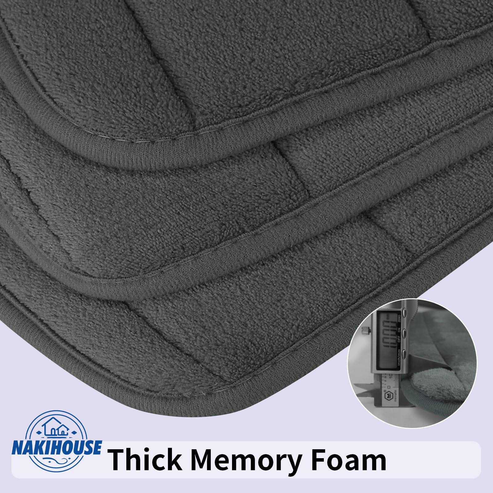 Set di 3 tappetini da bagno antiscivolo, lussuosi tappeti da bagno in memory foam, assorbenti d'acqua, morbidi, lavabili in lavatrice, tappetino da bagno per pavimento del bagno, grigio