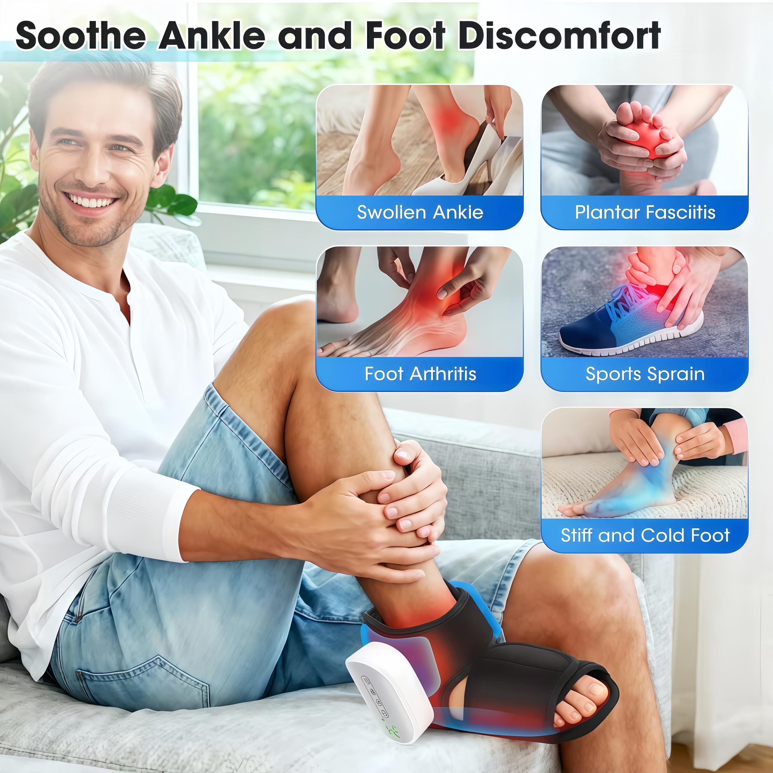 Lindara 4-in-1 Fußmassagegerät -Lentiva Kabelloses Massagegerät mit Wärme, Drucktherapie, Luftkompression & Vibration für Ferse, Knöchel, Fußsohle & Fußrücken - Tragbar und entspannend