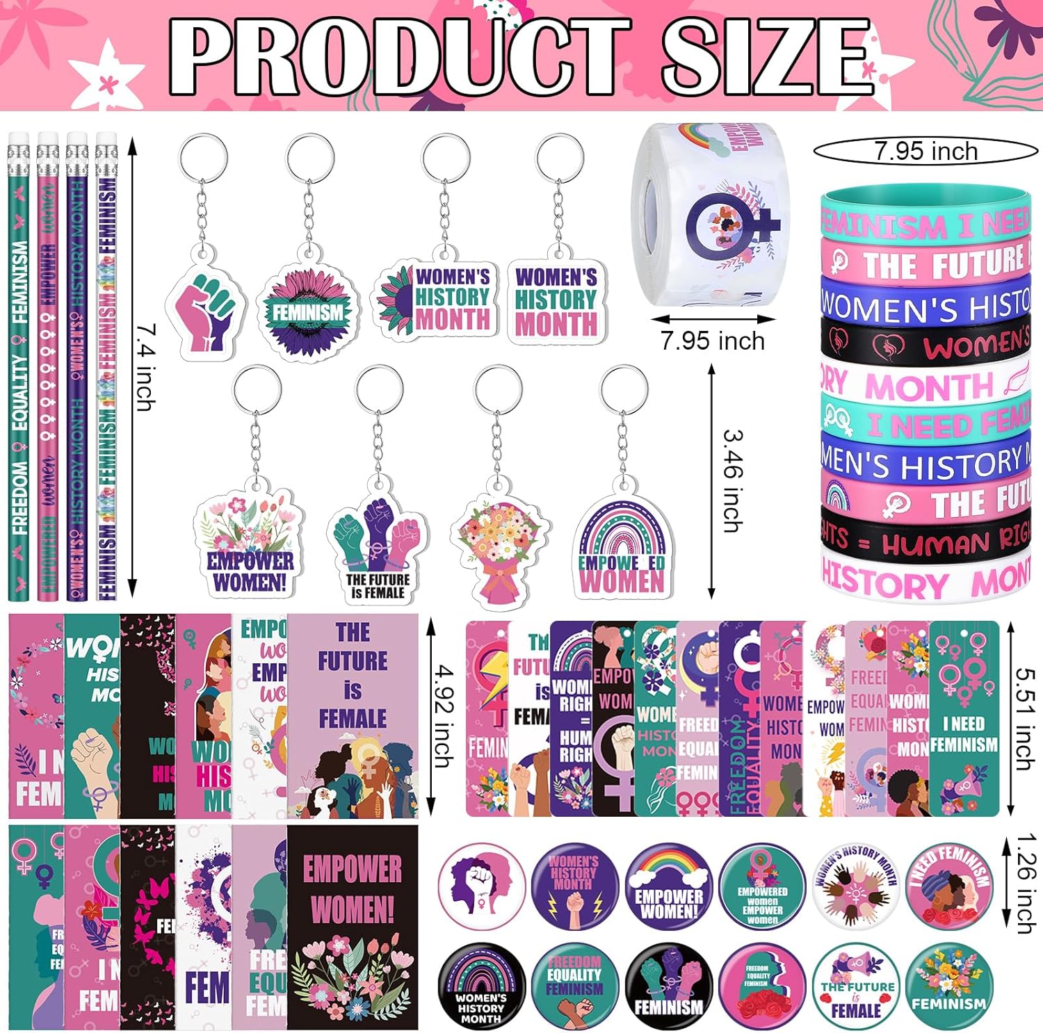 145 Pcs Women's History Month Gifts Bulk International Women Day Gift Set Accessories Inspirational Female Rights Awareness for Party Office Community Supply - Image 3