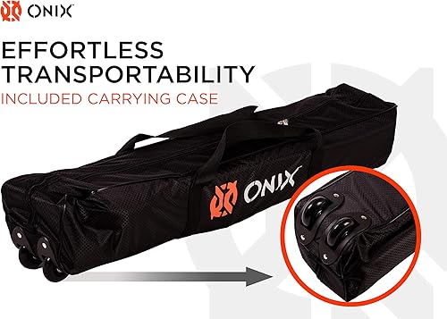 Miniatura 3 de ONIX Pickleball 2 en 1 Juego de red portátil de tamaño reglamentario y red de práctica incluye estuche de transporte con ruedas