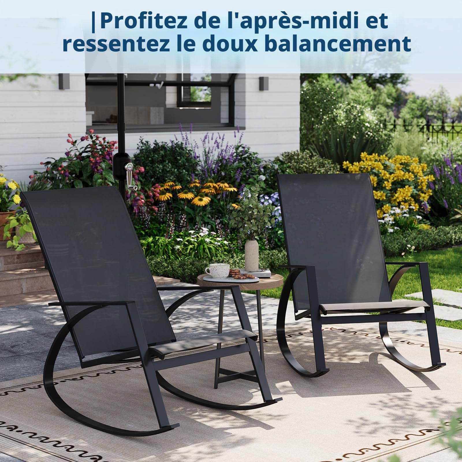 Garvee Confort surdimensionné – Fauteuil à Bascule d'exterieurérieur Jardin – Cadre en métal Solide – Parfait pour terrasse, Piscine, Patio – Gris
