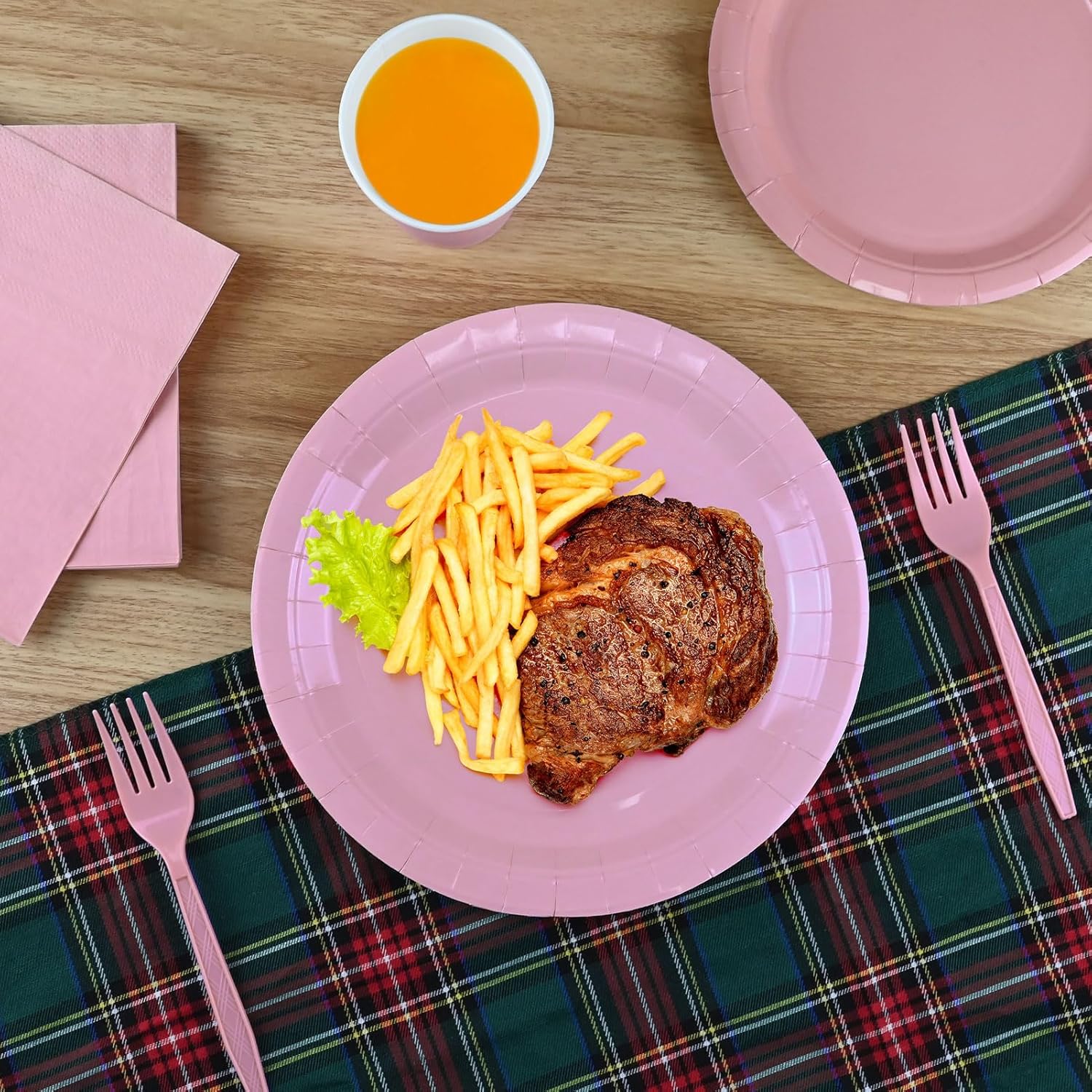 150Pcs Pink Paper Plates Set for 30 Guests - Disposable Plates with 9oz Cups, Dinner Napkins & Forks, Pink Party Supplies for Baby Shower, Birthday, Bridal Shower, Wedding, Gender Reveal - Image 5