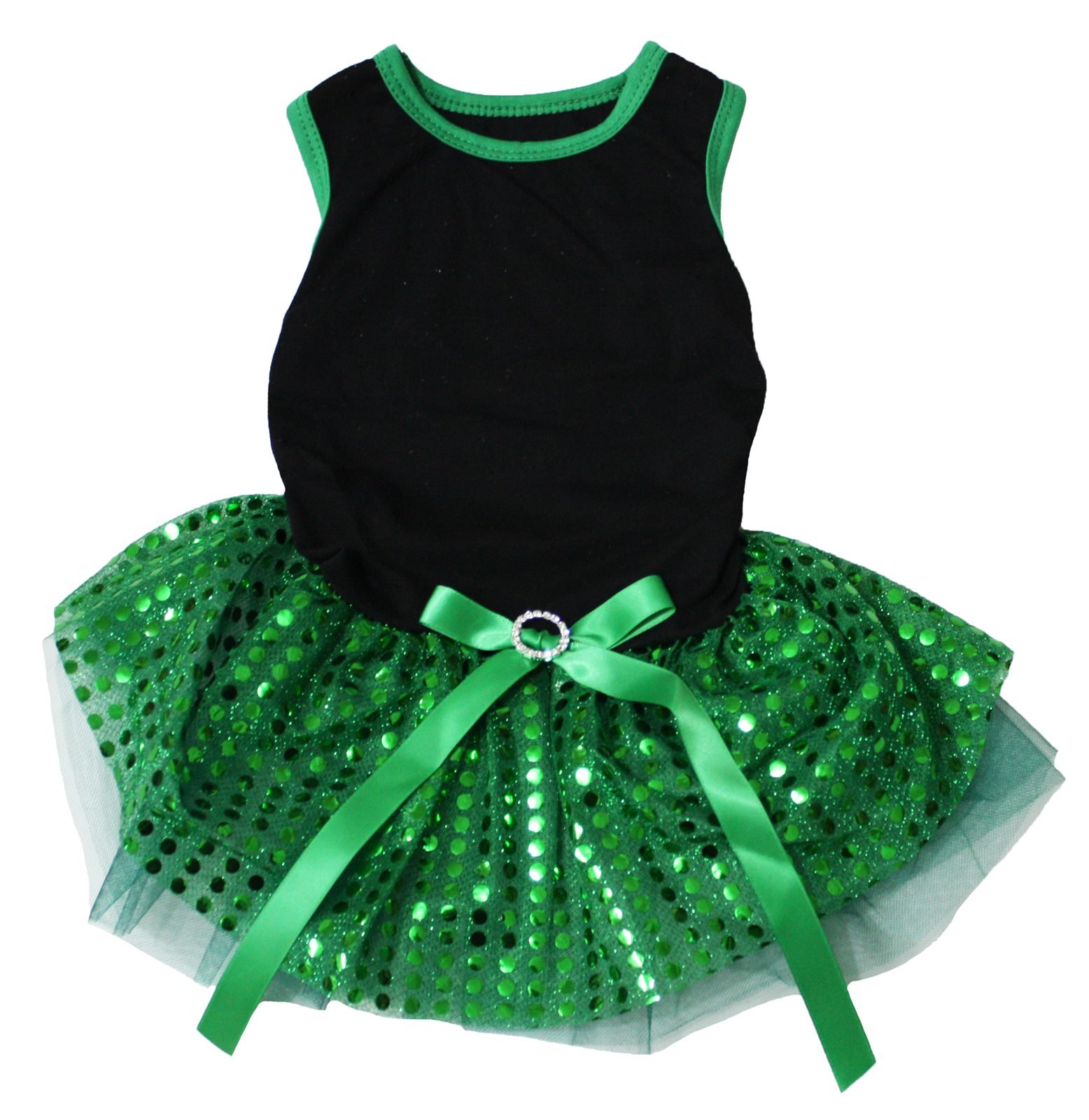 Petitebella Plain Sequins Tutu Puppy Dog Dress (Black/Green, Medium)
