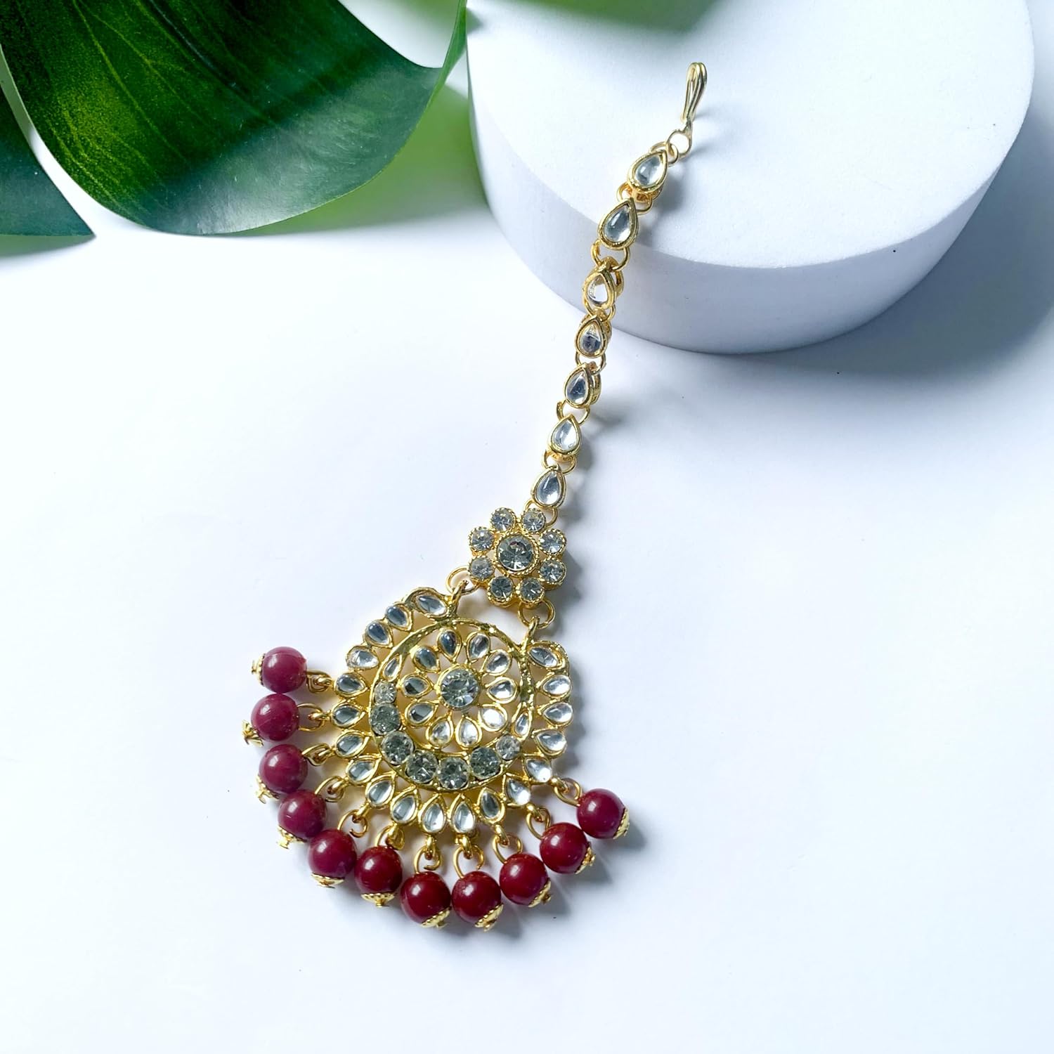 I Jewels Gold Plated Indian Wedding Bollywood Elegant Pearl and Kundan Studded Maang Tikka/Headpiece for Women/Girls (T2501) - Image 2